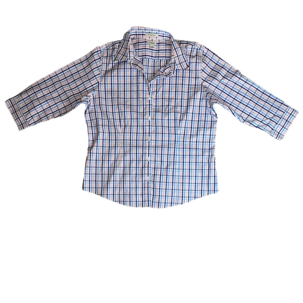 Spring L.L. Bean Checkered 3/4 Sleeve Button Down